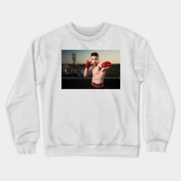 Kickbox fighter training in urban environment Crewneck Sweatshirt by naturalis